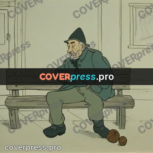 Retro cartoon drawing: old man on a wooden bench