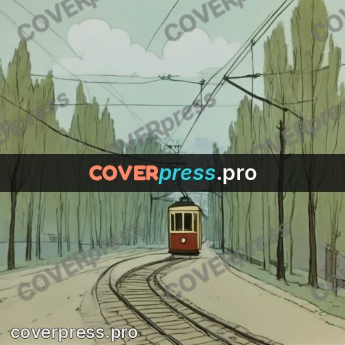 Retro cartoon drawing: rails among tall poplars