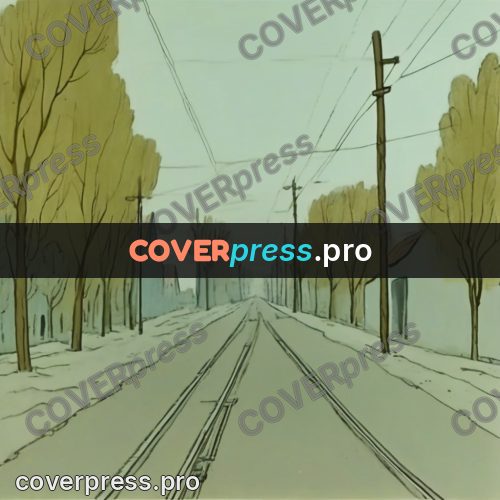 Retro cartoon drawing: rails among tall poplars