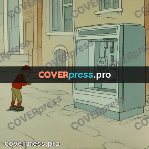 Retro cartoon drawing: boy by a soda machine