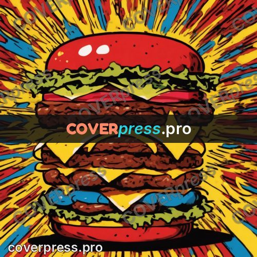 Pop art illustration: burger against a burst of rays