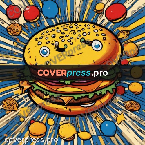 Pop art illustration: burger against a burst of rays