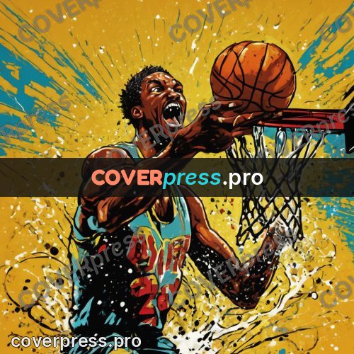 Pop art illustration: ball going through the hoop