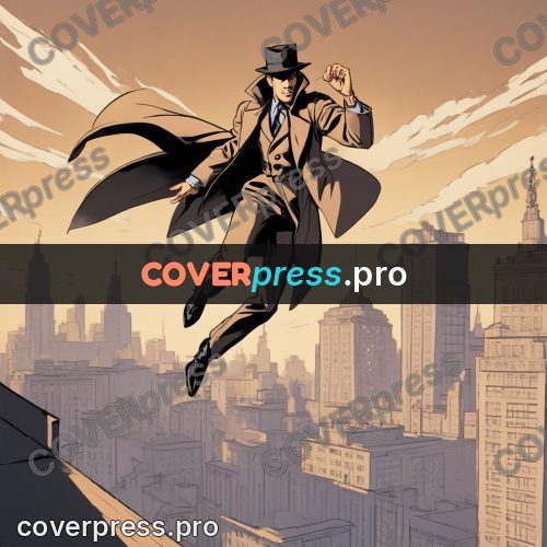 Pop art illustration: detective leaping over the city
