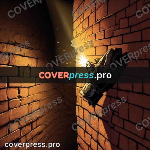 Pop art illustration: gloved hand on a brick wall