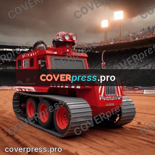 Pop art illustration: red machine on an arena
