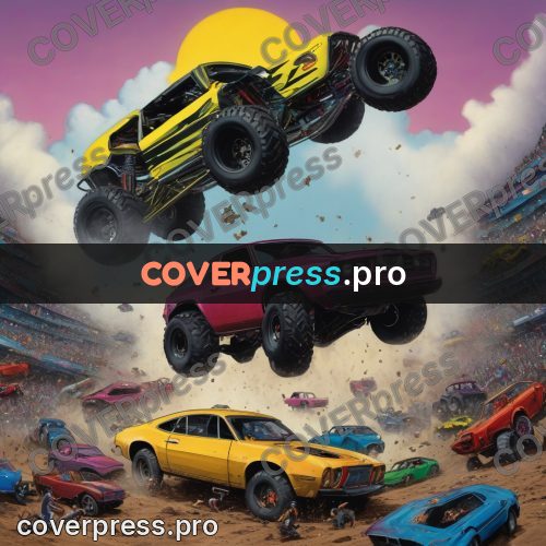Pop art illustration: monster truck leaping over cars