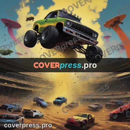 Pop art illustration: monster truck leaping over cars