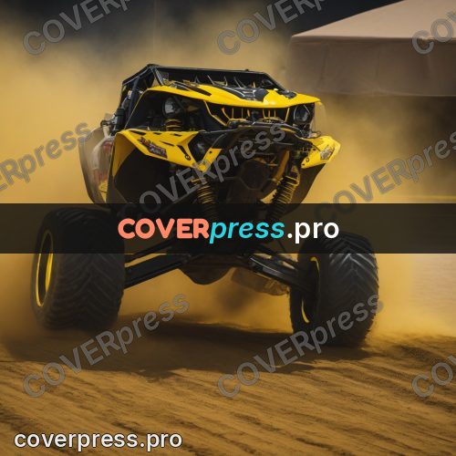 Pop art illustration: yellow buggy in clouds of dust
