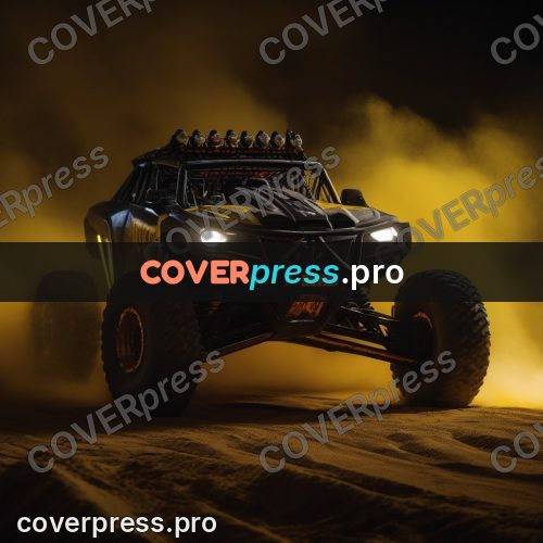 Pop art illustration: yellow buggy in clouds of dust