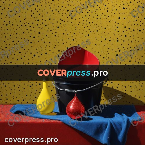 Pop art illustration: buckets and bottles on colour