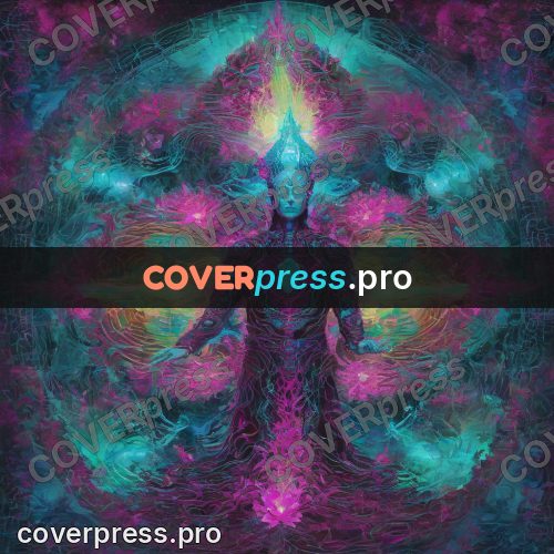 Psychedelic illustration: seated figure in radiance