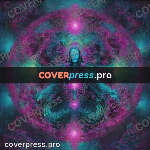Psychedelic illustration: seated figure in radiance