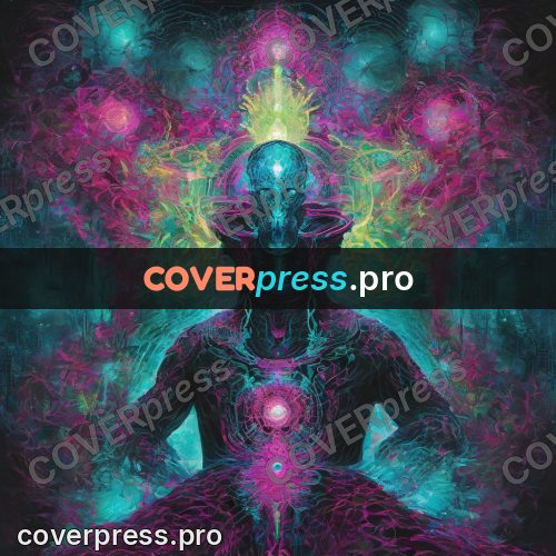 Psychedelic illustration: seated figure in radiance