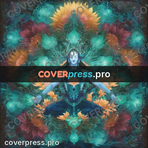 Psychedelic illustration: turquoise glow with orange petals