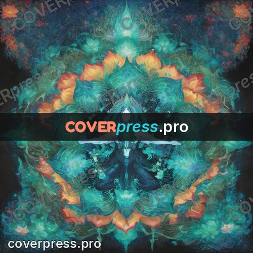 Psychedelic illustration: turquoise glow with orange petals