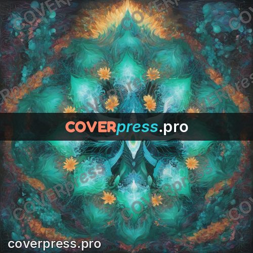 Psychedelic illustration: turquoise glow with orange petals