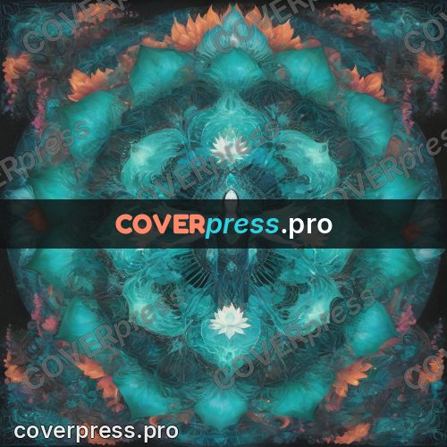 Psychedelic illustration: turquoise glow with orange petals