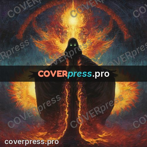 Psychedelic illustration: robed figure at a fiery ring