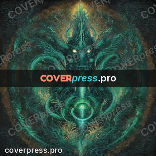 Psychedelic illustration: green face with tentacles