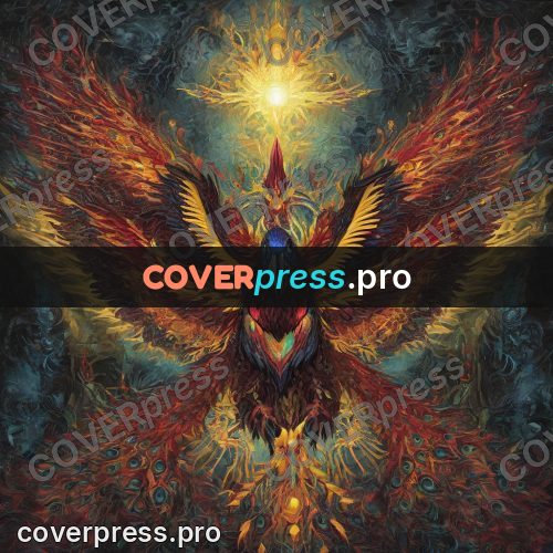 Psychedelic illustration: fiery bird in a glow
