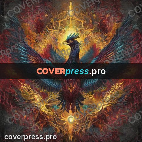 Psychedelic illustration: fiery bird in a glow