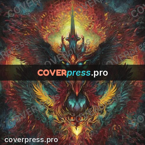 Psychedelic illustration: fiery bird in a glow