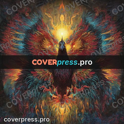Psychedelic illustration: fiery bird in a glow