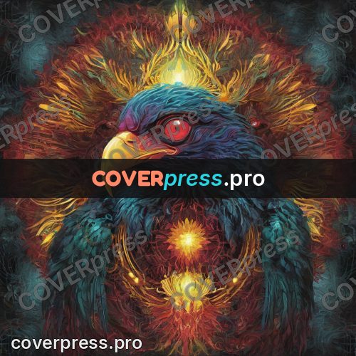 Psychedelic illustration: fiery bird in a glow