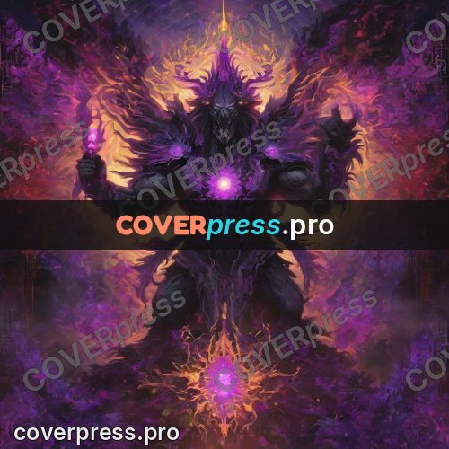Psychedelic illustration: horned beast in violet radiance