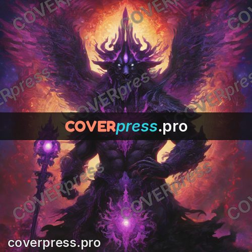 Psychedelic illustration: horned beast in violet radiance