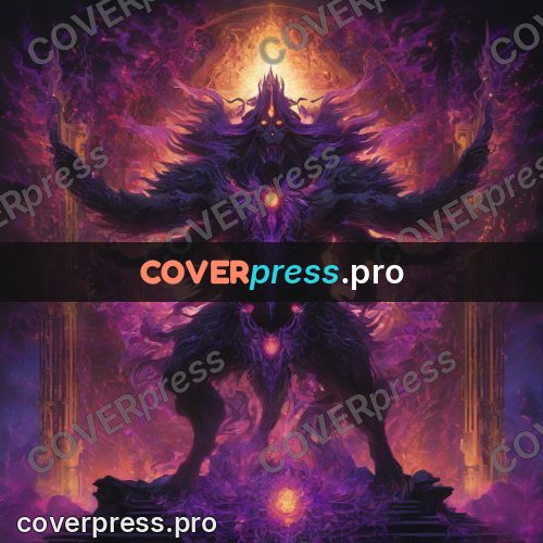 Psychedelic illustration: horned beast in violet radiance