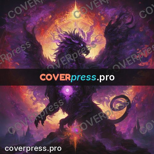 Psychedelic illustration: horned beast in violet radiance