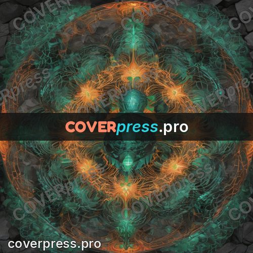 Psychedelic illustration: green rosette with orange flares