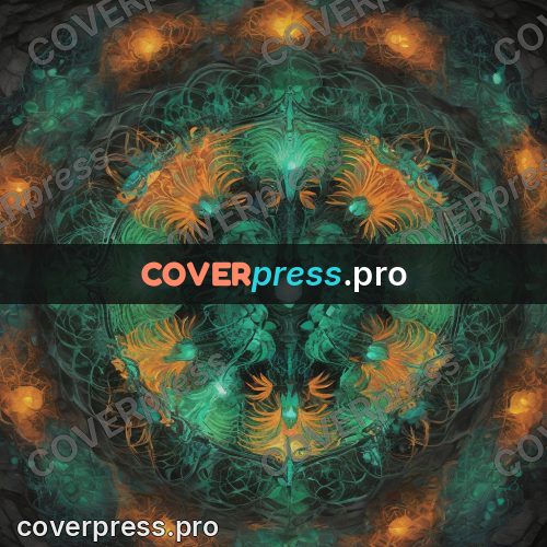 Psychedelic illustration: green rosette with orange flares