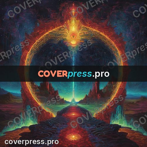 Psychedelic illustration: glowing arch in red