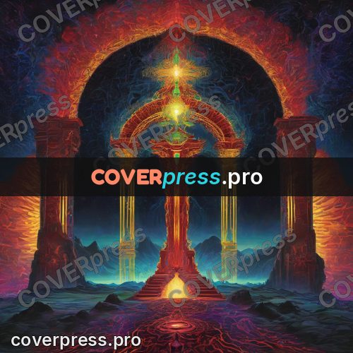 Psychedelic illustration: glowing arch in red