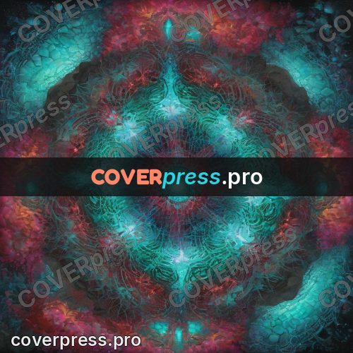 Psychedelic illustration: turquoise rosette on red