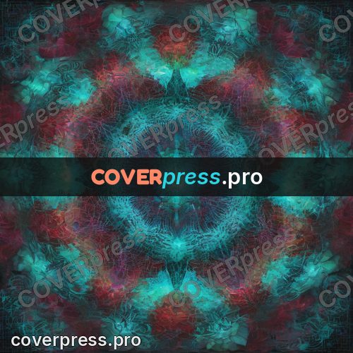 Psychedelic illustration: turquoise rosette on red
