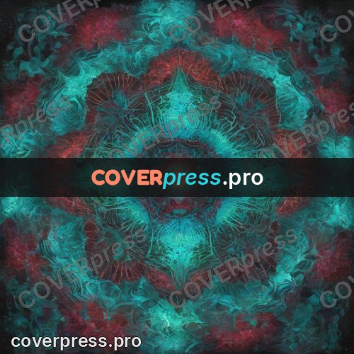 Psychedelic illustration: turquoise rosette on red