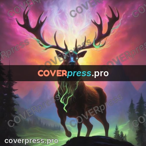 Psychedelic illustration: stag with glowing antlers