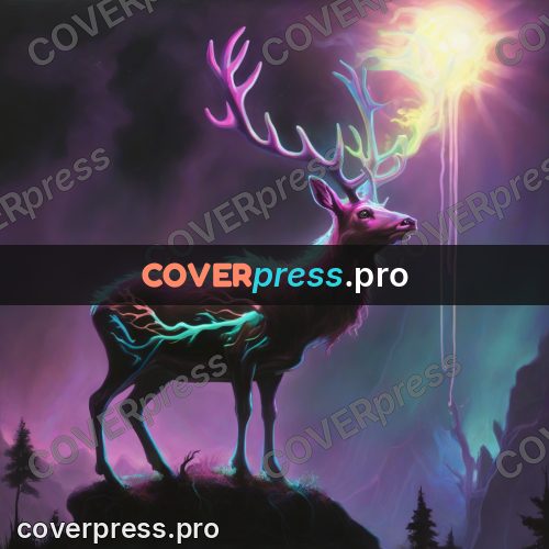 Psychedelic illustration: stag with glowing antlers