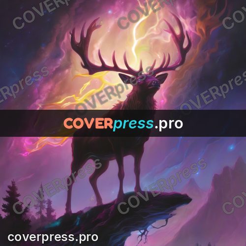 Psychedelic illustration: stag with glowing antlers