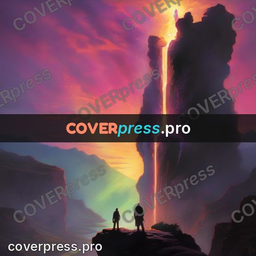 Psychedelic illustration: cliff with a glowing waterfall