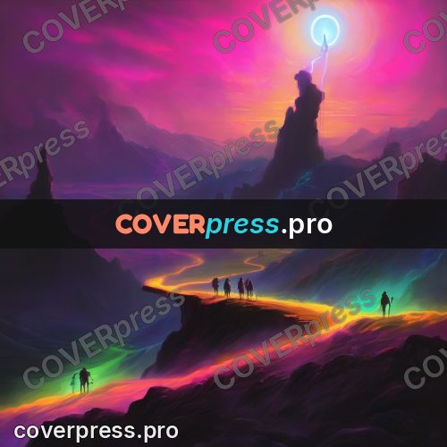 Psychedelic illustration: traveller on a ridge at night