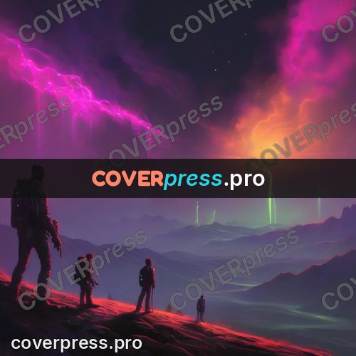 Psychedelic illustration: traveller on a ridge at night