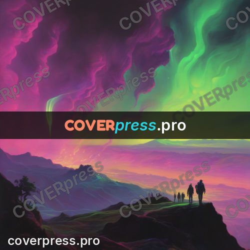 Psychedelic illustration: traveller on a ridge at night