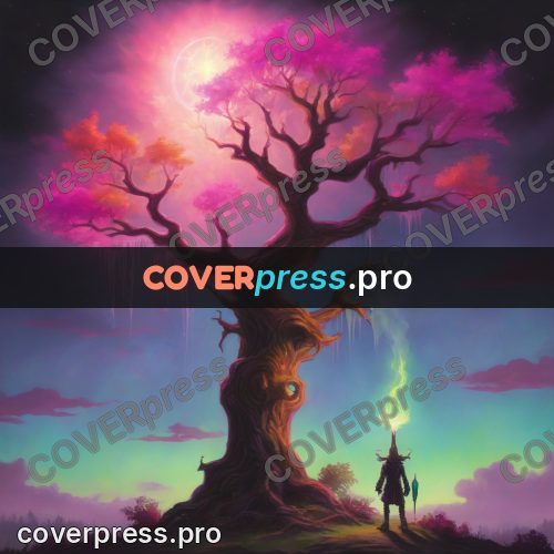 Psychedelic illustration: tree with a glowing crown