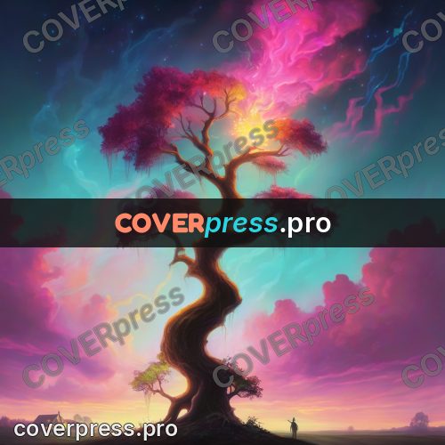 Psychedelic illustration: tree with a glowing crown