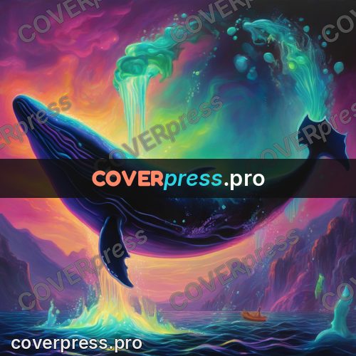 Psychedelic illustration: whale above glowing water